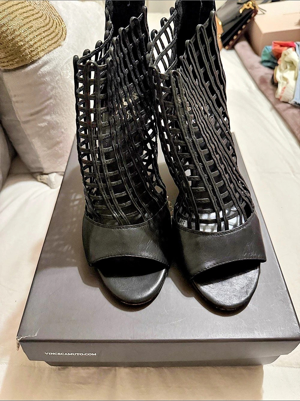 Vince Camuto VC-ATINA Black Open-Toe Cage Heels US 11M